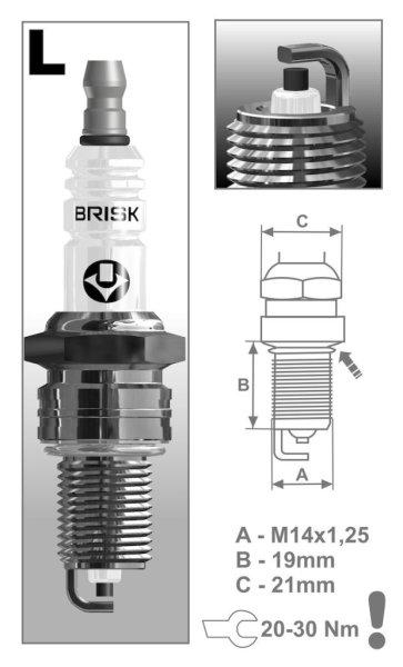 BRISK L15YC gyújtógyertya – M14 x 1,25 mm – menethossz 19 mm –
kulcsnyílás 21 mm (kompatibilitás: lásd a leírásban!)