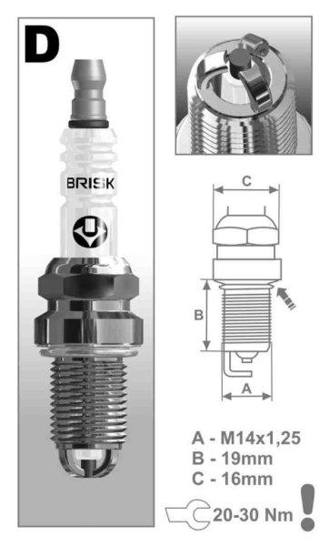 BRISK DR15TC gyújtógyertya – M14 x 1,25 – menethossz 19 mm –
kulcsnyílás 16 mm (kompatibilitás: lásd a leírásban!)