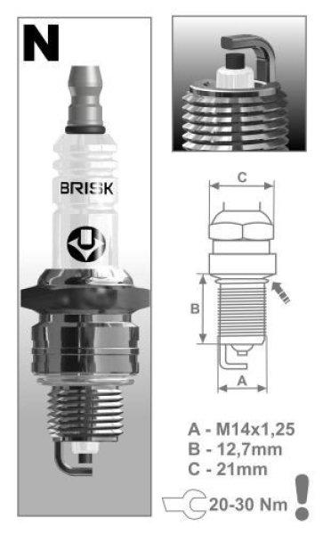 Brisk N17YC gyújtógyertya – M14 x 1,25 – menethossz: 12,7 mm –
kulcsnyílás: 20,8 mm (kompatibilitás: lásd a leírásban!)