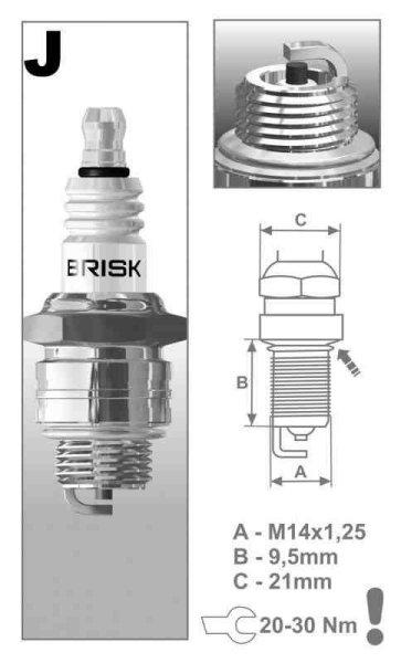 BRISK J17 gyújtógyertya – M14 x 1,25 mm – menethossz 9,5 mm –
kulcsnyílás 19 mm (kompatibilitás: lásd a leírásban!)