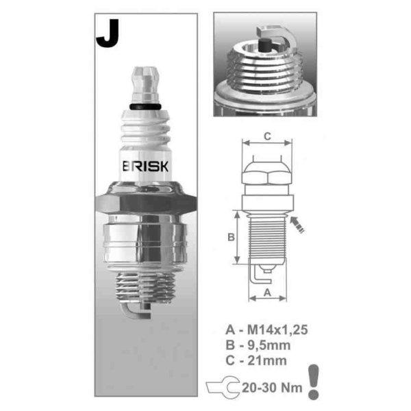 BRISK JR19 gyújtógyertya – M14 x 1,25 – menethossz: 9,5 mm –
kulcsnyílás: 20,8 mm (kompatibilitás: lásd a leírásban!)