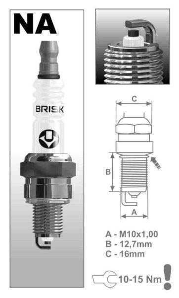 Brisk NAR14YC gyújtógyertya robogókhoz – M10x1,00 – Menethossz: 12,7 mm,
Kulcs: 16 mm (kompatibilitás: lásd a leírásban!)