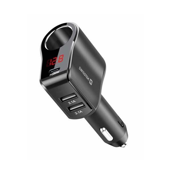 Swissten Autoadapter 1x CL, 1x UCB-C PD és 2x USB-A kimenettel, 108W - 216W,
fekete
