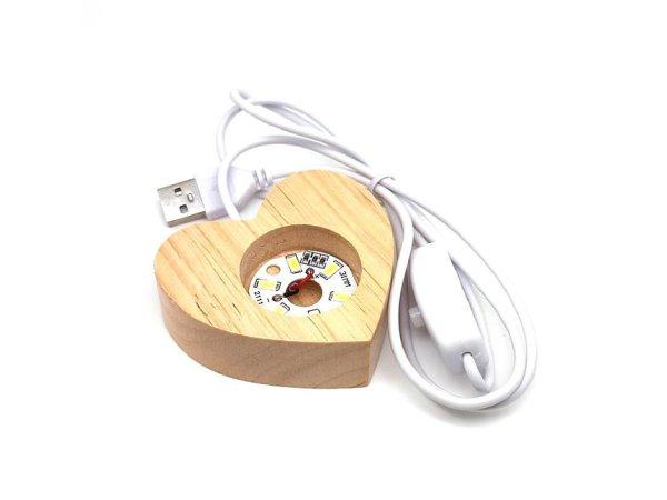Lámpa fa talpas USB színváltós szív 6cm