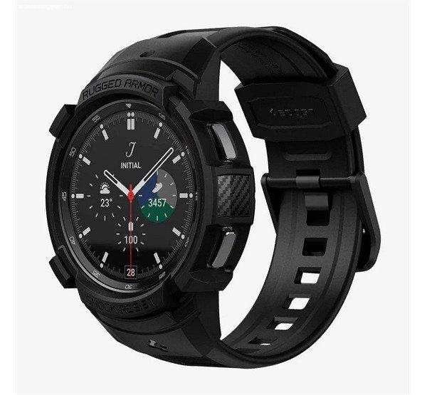 SPIGEN RUGGED ARMOR PRO pótszíj (egyedi méret, szilikon, közepesen
ütésálló, állítható + szilikon keret) FEKETE Samsung Galaxy Watch 4
Classic 46 mm (SM-R890)