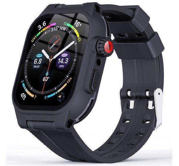 SHELLBOX műanyag keret (szilikon szíj, erős ütésállóság, IP68 vízálló
+ kijelzővédő üveg) SÖTÉTKÉK Apple Watch Series 7 41mm, Apple Watch
Series 8 41mm, Apple Watch Series 9 41mm