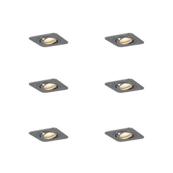 6 darabos, lekerekített, süllyesztett, ágyúszürke spotlámpa készlet GU10
50mm állítható IP44 - Alberto