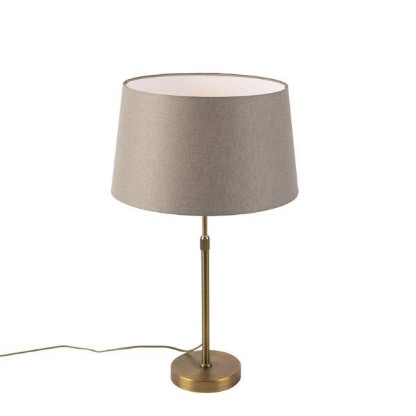 Bronz asztali lámpa lenvászon árnyékolóval, taupe, 35 cm - Parte