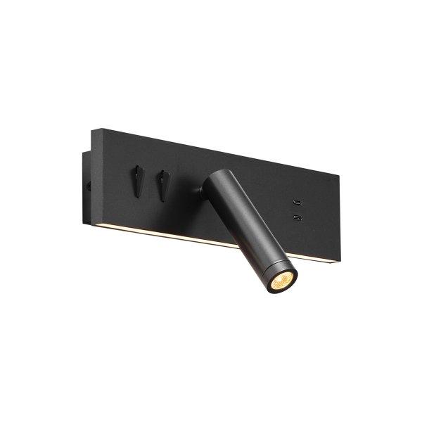 Fali lámpa fekete állítható USB-C-vel, LED-del - Modric
