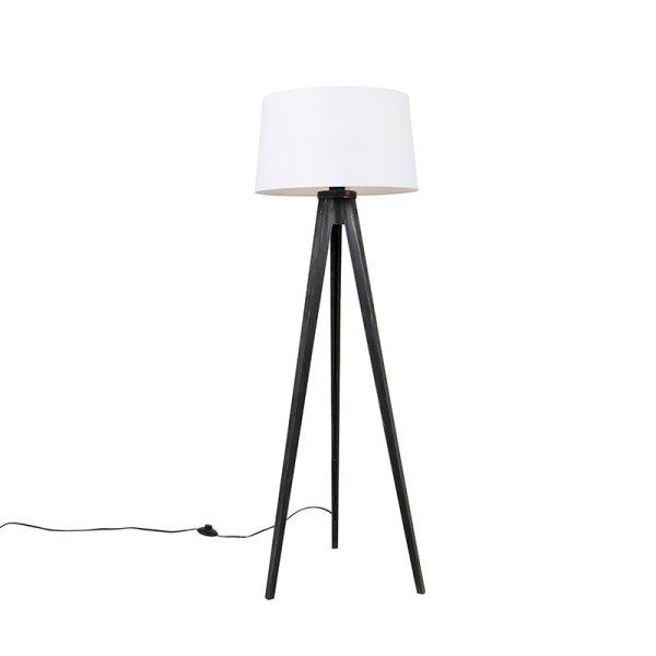 Háromlábú fekete lámpa vászon árnyékolóval fehér 45 cm - Tripod Classic
