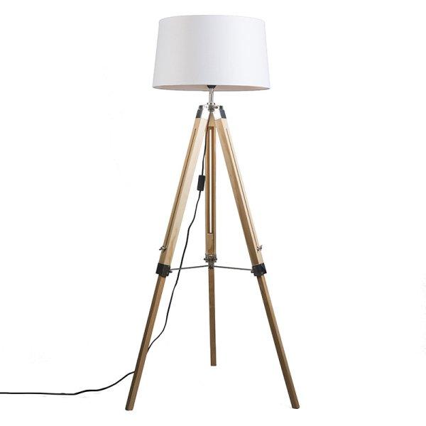 Állólámpa természetes színű, fehér vászonbúrával 45 cm - Tripod