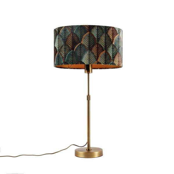 Bronz asztali lámpa ovális bársony lámpabúrával, levélmintával, 35 cm -
Parte