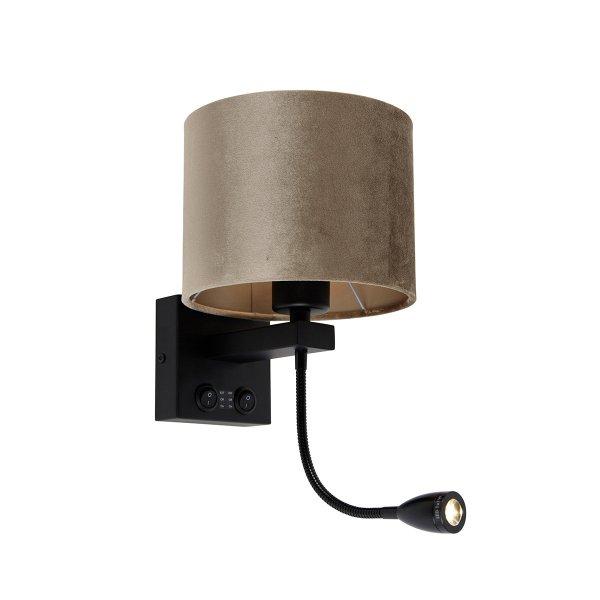 Fali lámpa fekete, bézs bársony árnyékkal 18 cm - Brescia Combi