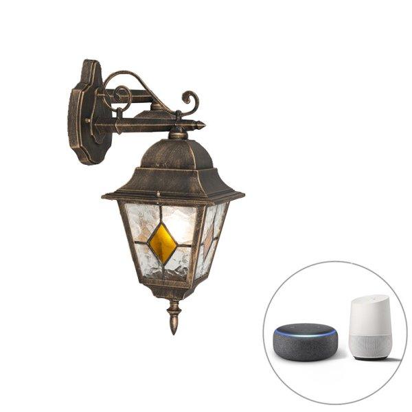 Okos Vintage kültéri fali lámpa bronz színben, Wifi A60 izzóval - Antigua