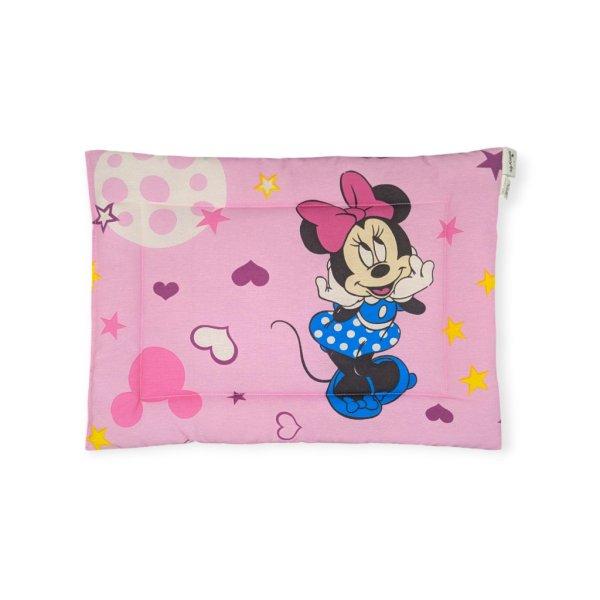 Borostyánköves baba párna -Minnie kék pettyes ruhában, pink masnival