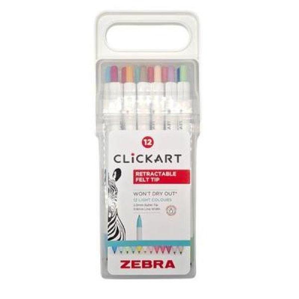 Filctoll készlet, nyomógombos, 0,6 mm, ZEBRA "Clickart" 12
különböző pasztell szín