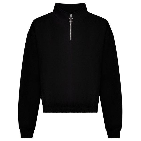 Just Hoods Női crop top pulóver rövid cipzárral - Fekete | M