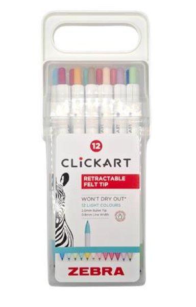 Filctoll készlet, nyomógombos, 0,6 mm, ZEBRA "Clickart" 12
különböző pasztell szín