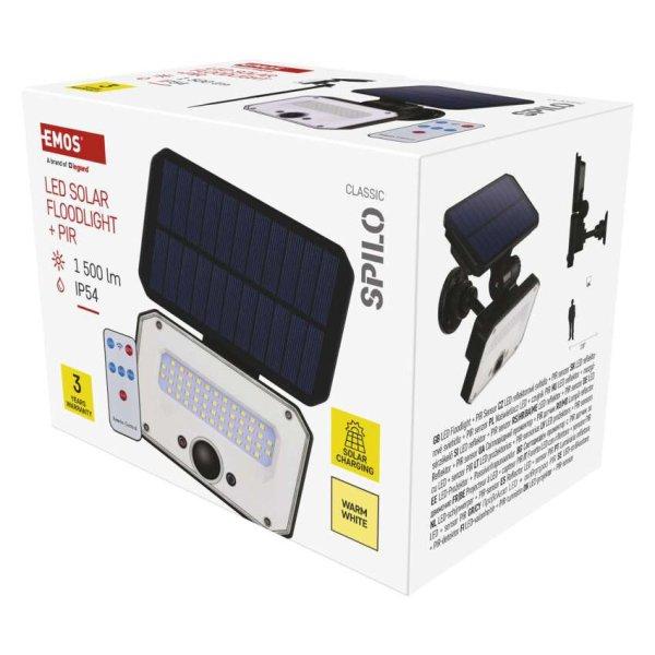 EMOS ZG131S, LED SOLAR reflektor hordozható SPILO, PIR, 1500lm IP54 meleg
fehér