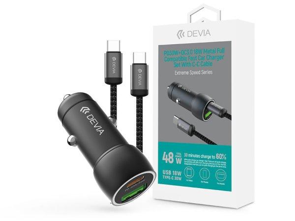 Devia Extreme Speed Series 30W PD+QC USB+Type-C autós töltő
adapter+Type-C/Type-C kábel 1m - fekete