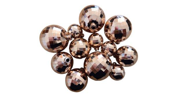12 db rosegold gömbdekoráció tortára, vegyes méret