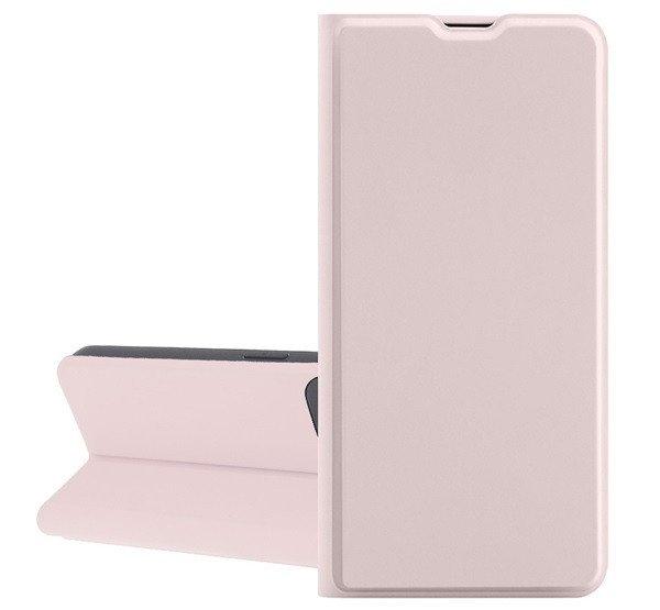 Tok álló, bőr hatású (FLIP, szilikon belső, oldalra nyíló, asztali
tartó, kártyazseb) BABARÓZSASZÍN Apple iPhone 13