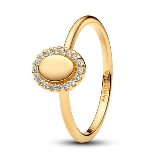 Pandora Elegáns aranyozott gyűrű Ovális glóriával Shine 163800C01 58 mm