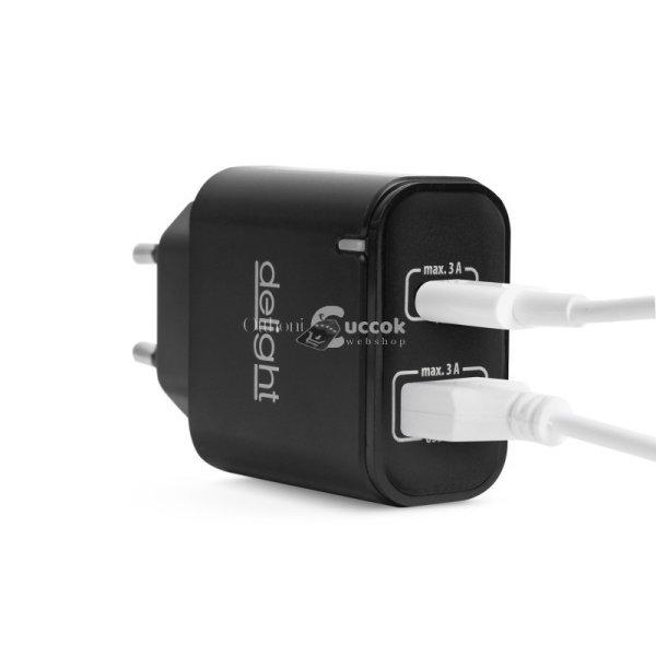 Delight Hálózati Adapter USB + Type-C PD20W gyorstöltéssel - fekete
