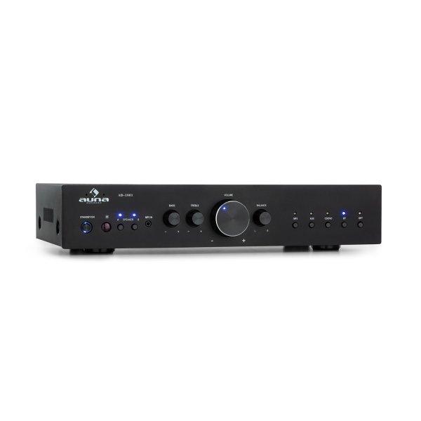Auna AV2-CD608BT, HiFi sztereo erősítő, 4 x 100 W RMS, BT, digitális optikai
bemenet, fekete