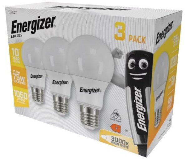 ENERGIZER LED GLOBE E27 11,1W 1050lumen (75W) meleg fehér WW 3000K 3DB-OS DOBOZ