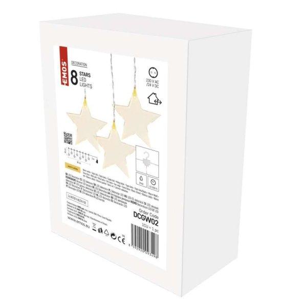 EMOS DCGW02, LED karácsonyi fényfüggöny – csillagok, 45x84 cm, kültéri
és beltéri, meleg fehér