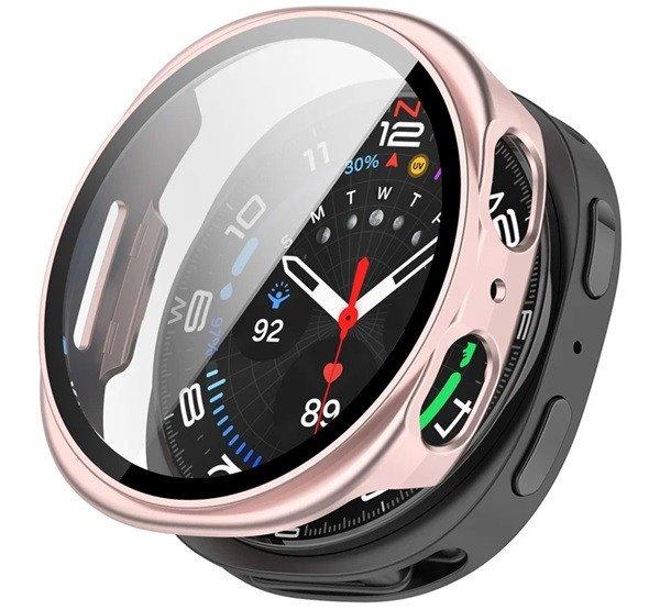 Műanyag keret (BUMPER, ütésállóság + kijelzővédő üveg) RÓZSASZÍN
Samsung Galaxy Watch 8 eSIM 44mm (SM-L335), Galaxy Watch 8 44mm (SM-L330)