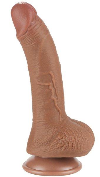 Prémium csúszó bőr dildó – 14 cm, barna színben