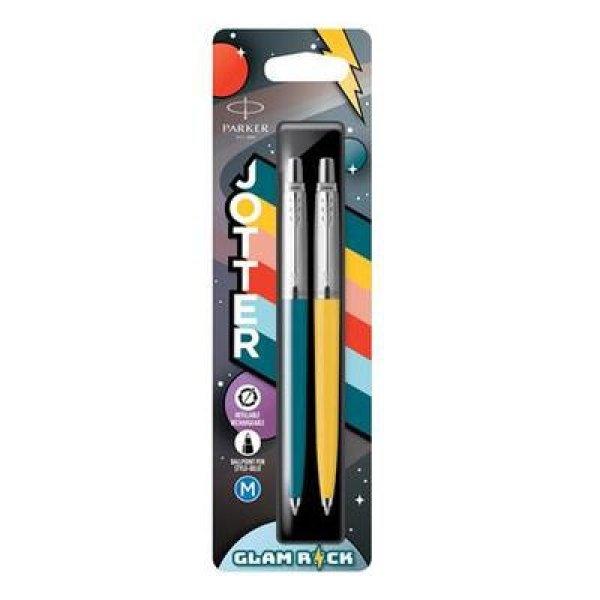 Golyóstoll szett, 0,7 mm, ezüst színű klip, kék és sárga tolltest, PARKER
"Jotter Glam Rock", kék