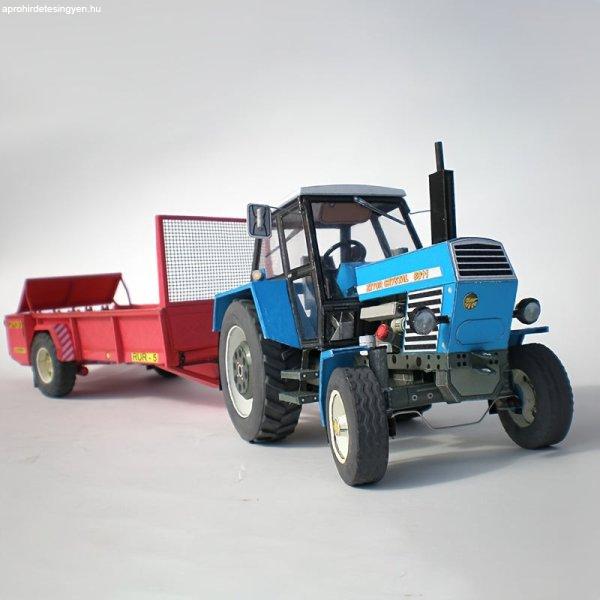 Traktor modell utánfutóval