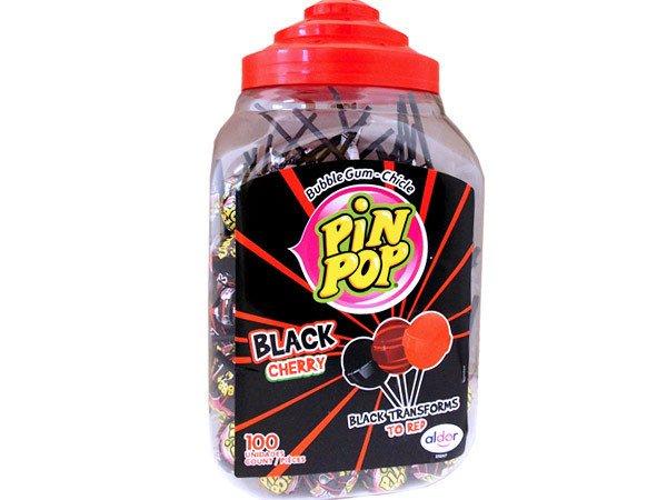 Pin Pop nyalóka+rágó Black Cherry 100x18g