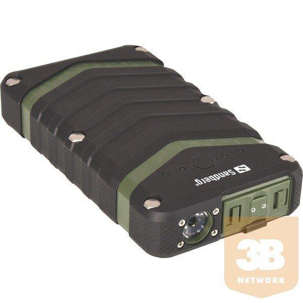 Sandberg Akkubank - Survivor Powerbank 20100mAh (kültéri; IP67 por, csepp és
ütésálló; LED lámpa; 1,5A + 2,4A USB csat.)