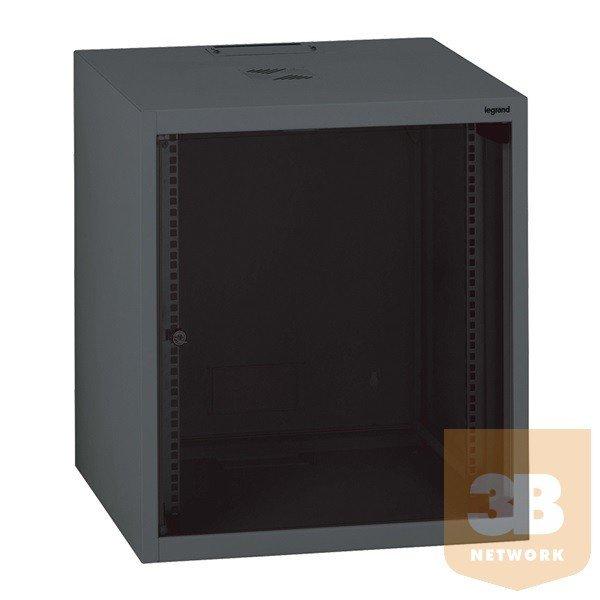Legrand fali rack szekrény 19" 9U, 494x600x600, antracit, egyrekeszes,
üvegajtós, készre szerelet, max: 27 kg