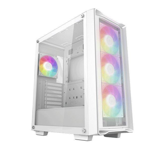 DeepCool Számítógépház - CC560 MESH WH V2 (fekete, ablakos, 4x12cm A-RGB
ventilátor, ATX, 2xUSB3.0, fehér)