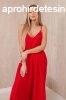 Hossz muszlin ruha pntokkal, modell 88534 piros