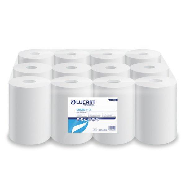 Kéztörlő 2 rétegű tekercses átmérő: 14 cm 100% cellulóz 12
tekercs/karton 14 CF Strong Lucart_861093J fehér