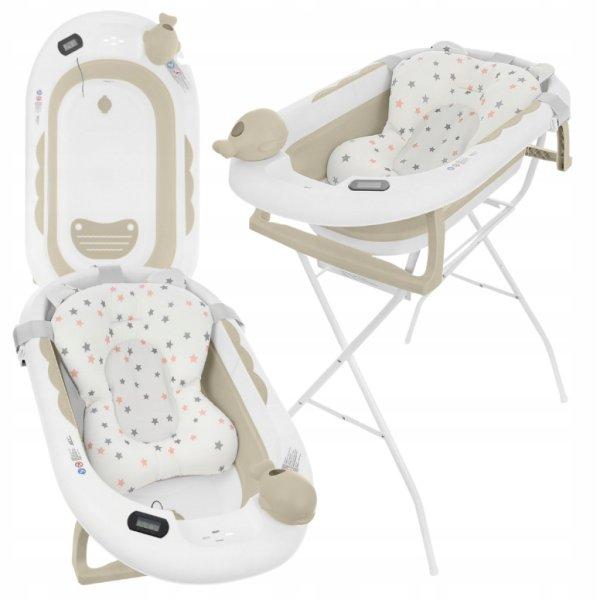 Premium Összecsukható kád hőmérővel és anatómiai támasztékkal +
állvány - Ola Beige 