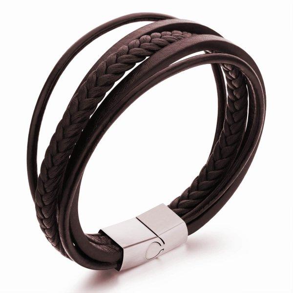 Troli Barna bőr pántokból készült karkötő Leather