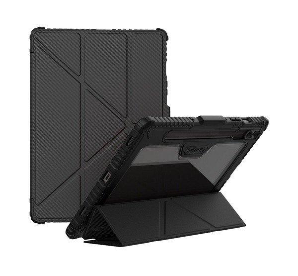 NILLKIN BUMPER PRO szilikon telefonvédő (aktív FLIP, ütésállóság,
asztali tartó) FEKETE Samsung Galaxy Tab S10 FE LTE (SM-X520), Galaxy Tab S10
FE WIFI (SM-X526)
