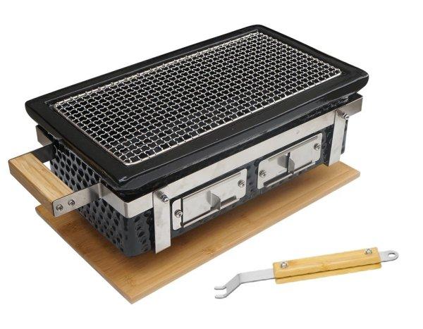 Perfect Home 16704 Hibachi Grill, prémium kerámia hordozható japán grill 39
x 22 cm sütőfelülettel, kültéri faszenes sütögetéshez 