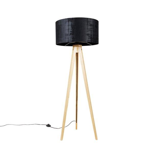Állólámpa fa fekete textilbúrával 50 cm - Tripod Classic