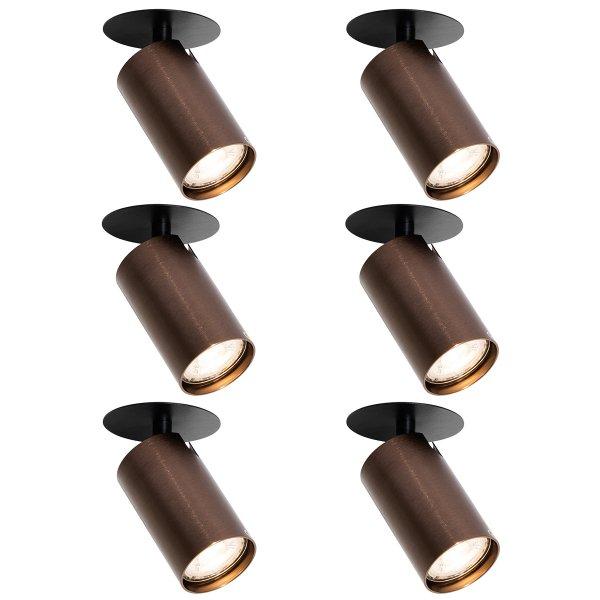 6 darabos modern süllyesztett spotlámpa szett sötét bronz GU10 50mm - Chels