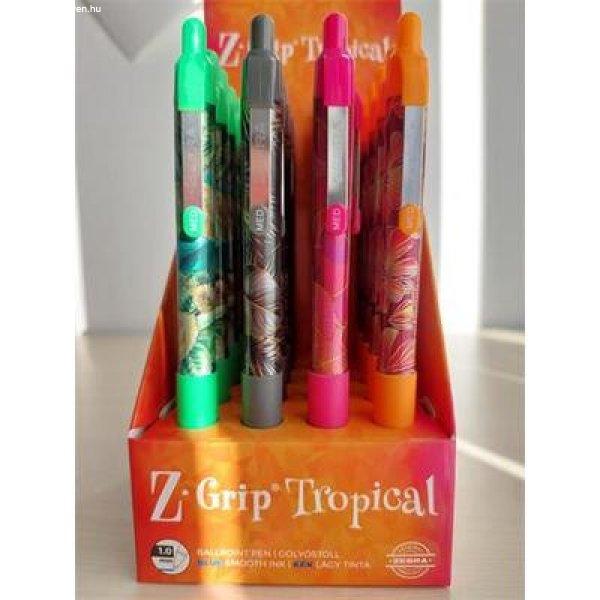 Golyóstoll display, 0,27 mm, nyomógombos, ZEBRA "Z-Grip Tropical",
kék, 4 különböző minta