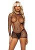 Leg Avenue Net Long Sleeved Mini Dress, Black