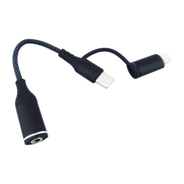 2 az 1-ben USB-C – Lightning adapter, 3,5 mm-es AUX jack csatlakozó